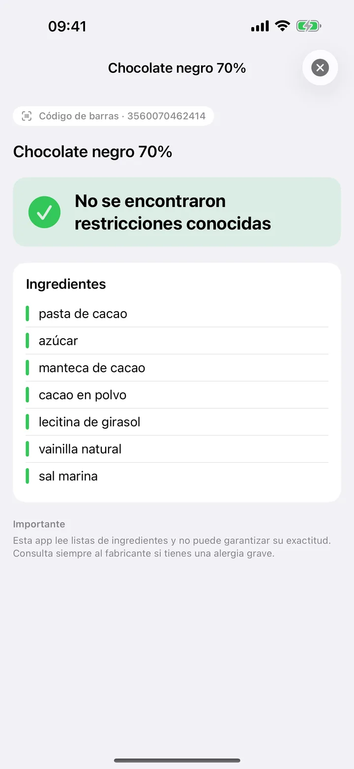 No se encontraron restricciones conocidas