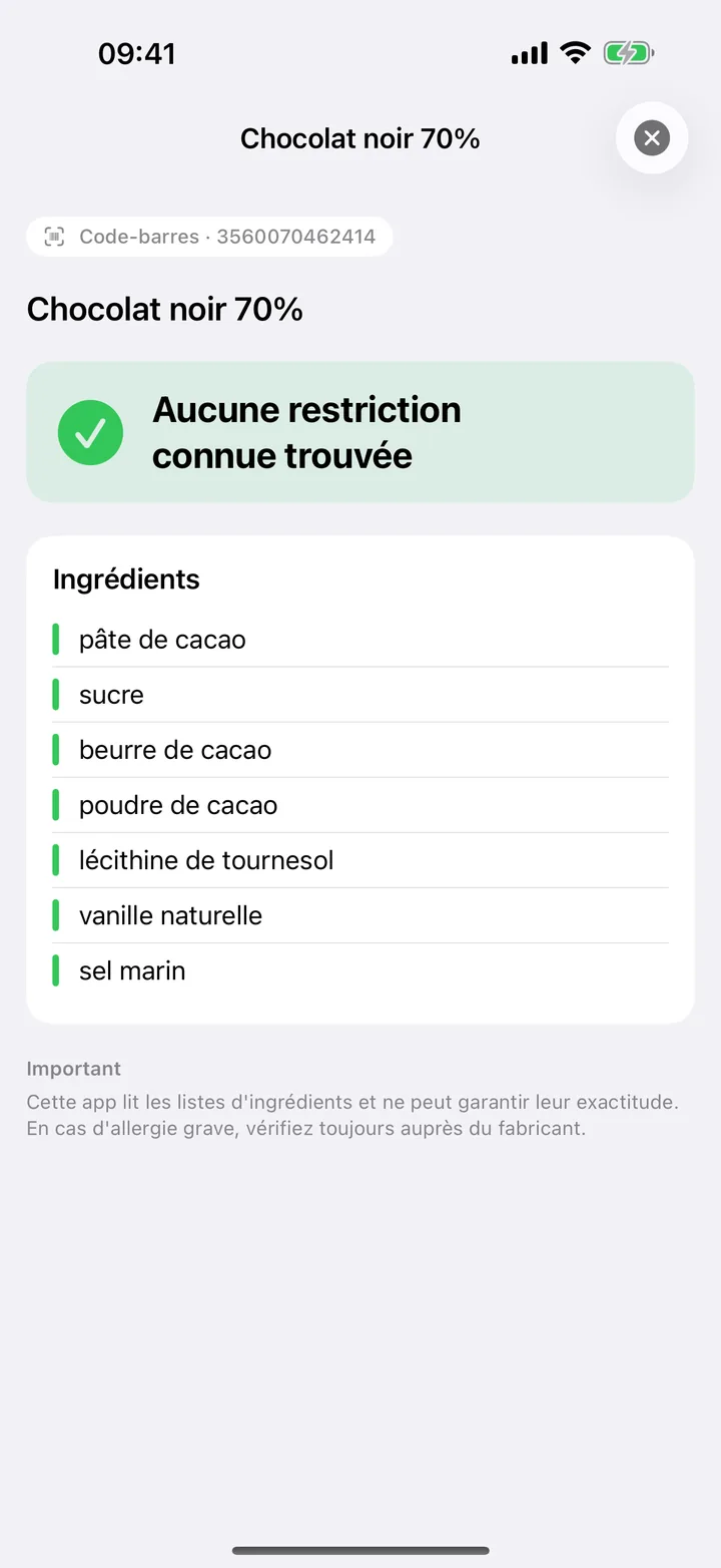 Aucune restriction connue détectée